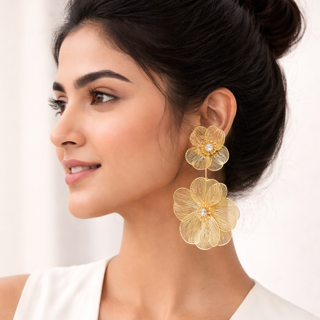 Golden Petal Drops Earrings