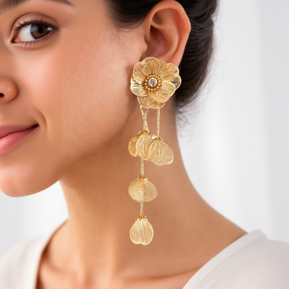 Golden Petal Grace Drops Earrings