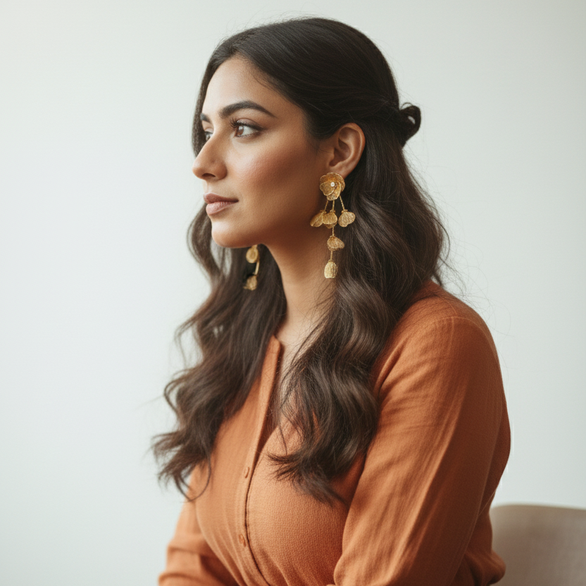 Golden Petal Grace Drops Earrings