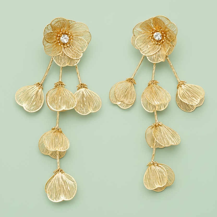Golden Petal Grace Drops Earrings