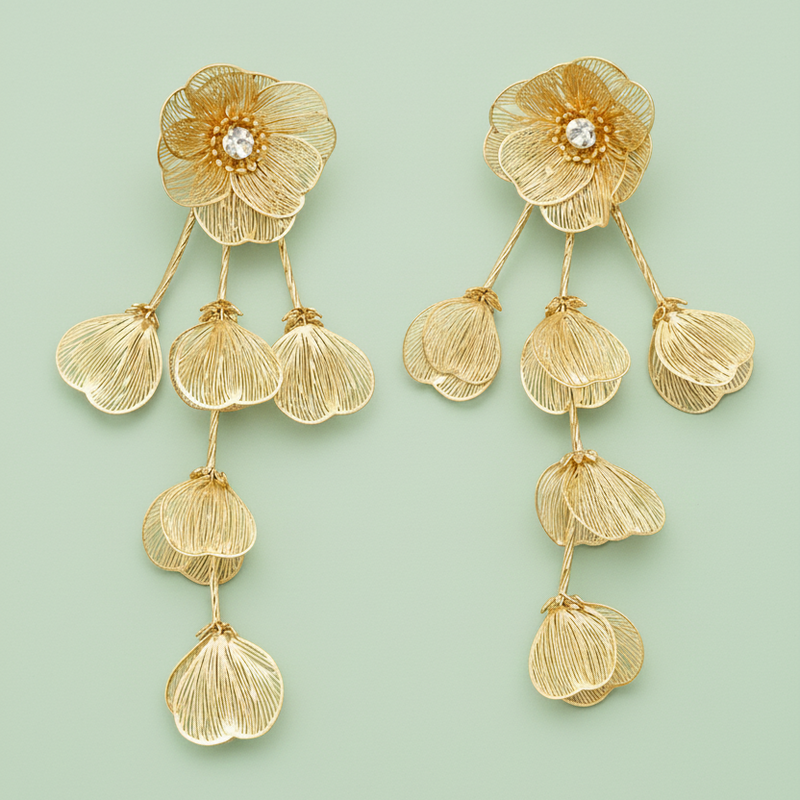 Golden Petal Grace Drops Earrings