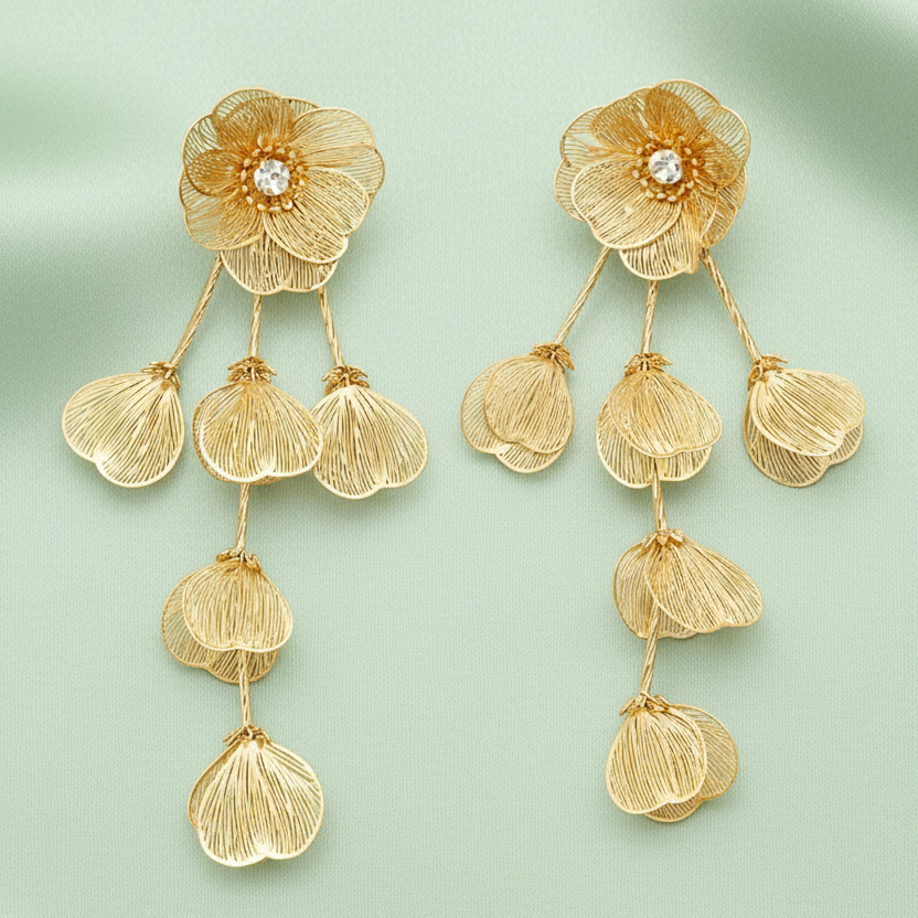 Golden Petal Grace Drops Earrings