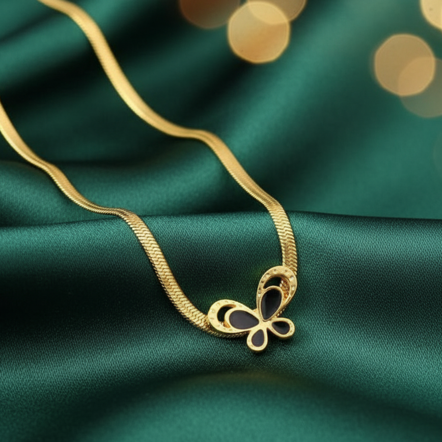 Black Butterfly Snake Chain Necklace