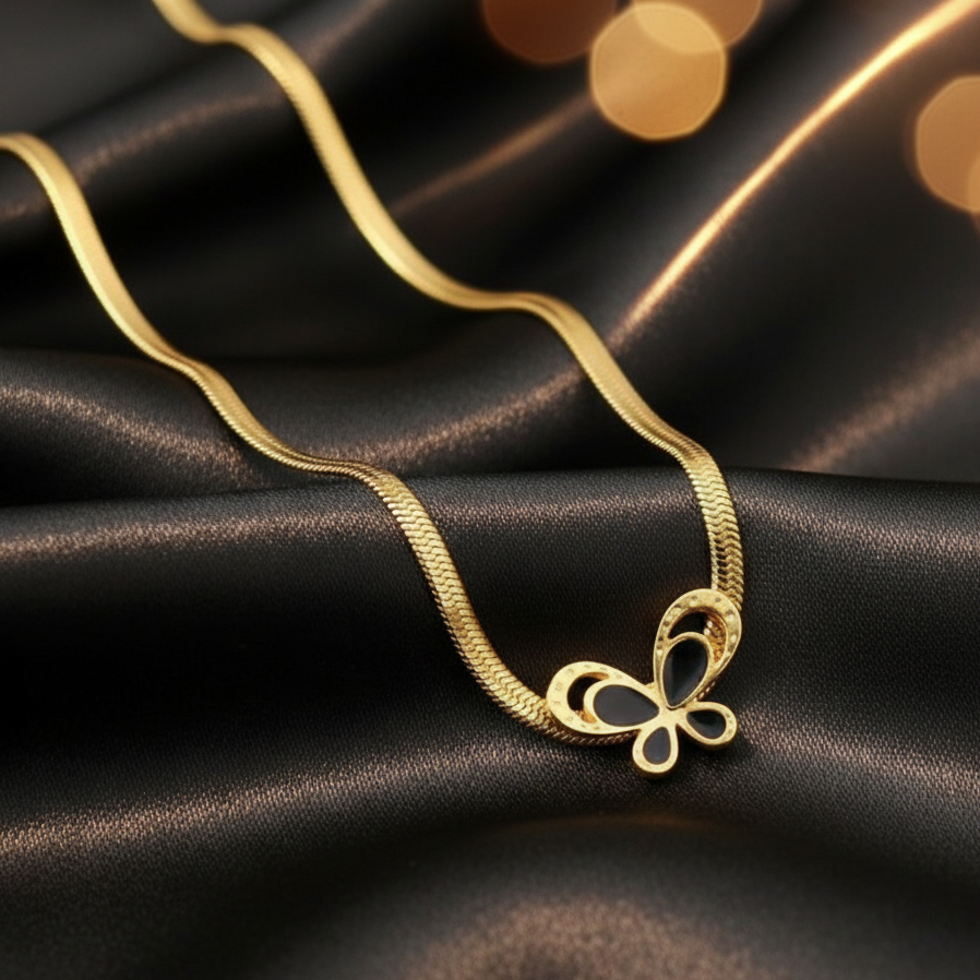 Black Butterfly Snake Chain Necklace