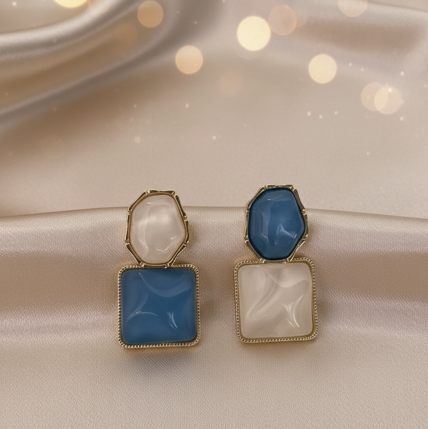 Blue & Ivory Dual Stone Earrings