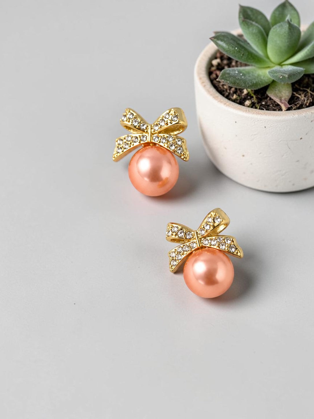 Blush Bow Pearl Studs