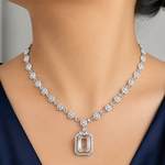 Elegant american diamond necklace on a mannequin with a plain background