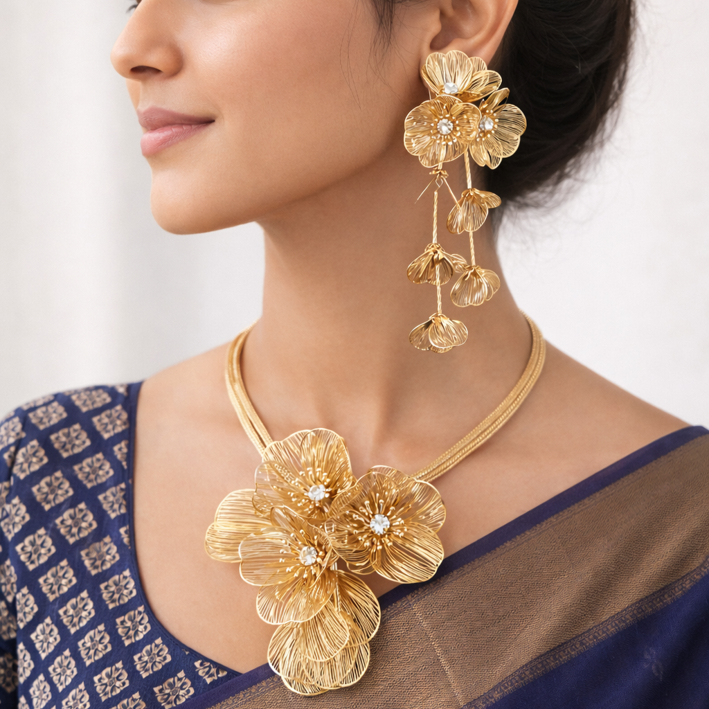 Golden Bloom Statement Set