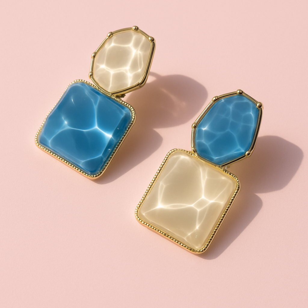 Blue & Ivory Dual Stone Earrings