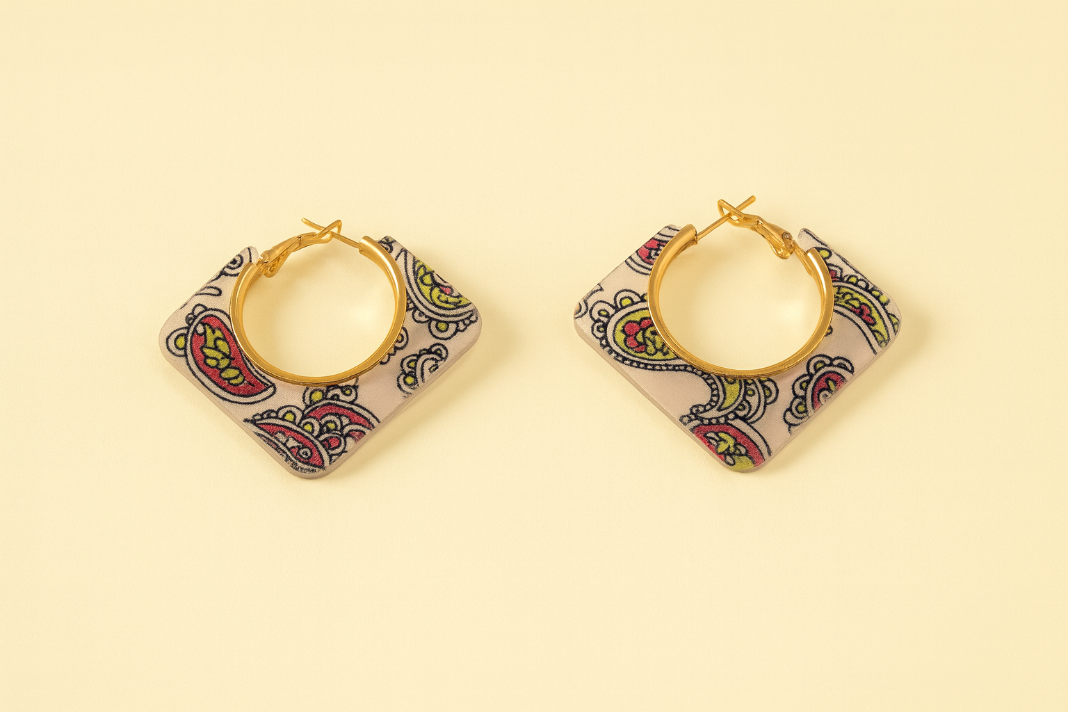 Grey Paisley Square Hoop Earrings