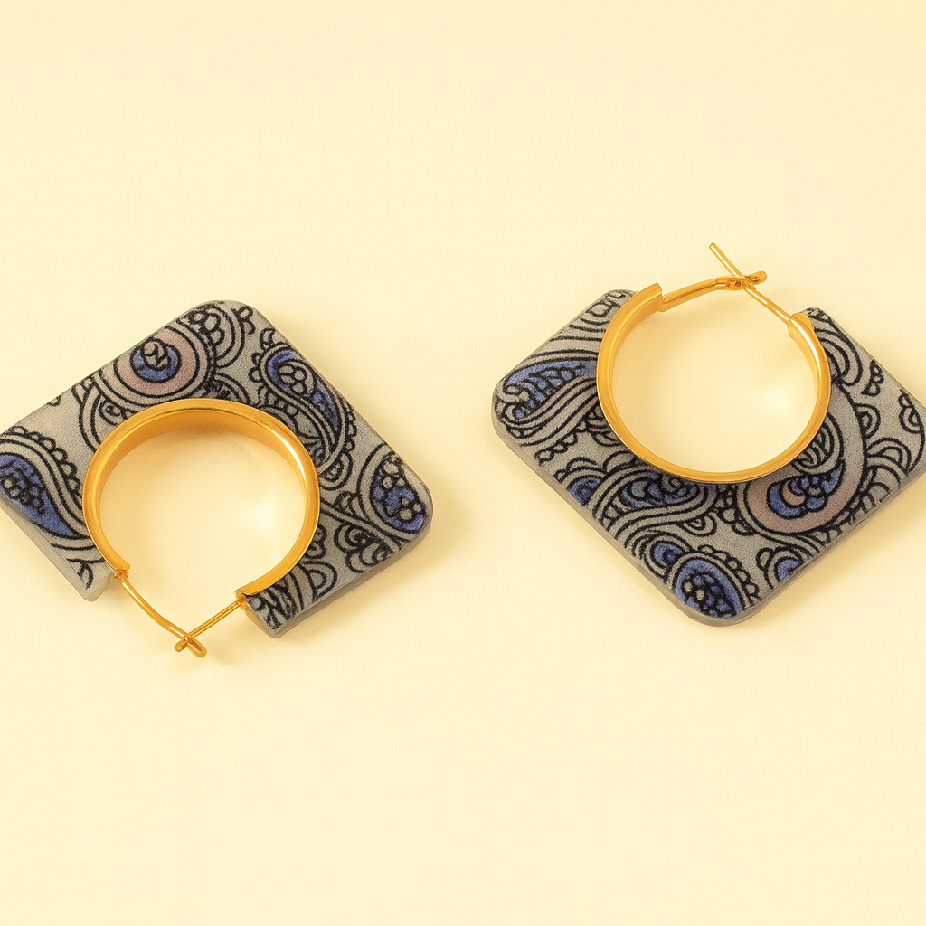 Light Blue Paisley Square Hoop Earrings