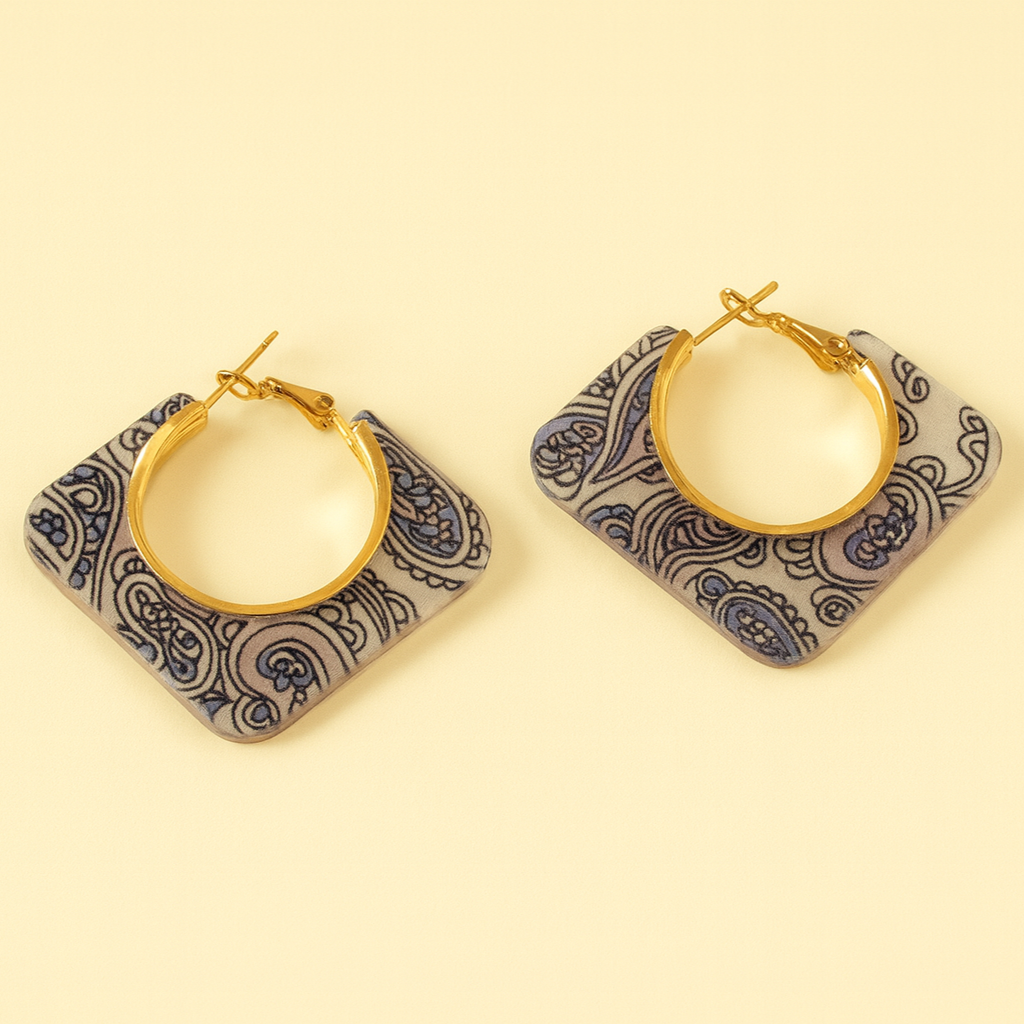 Light Blue Paisley Square Hoop Earrings