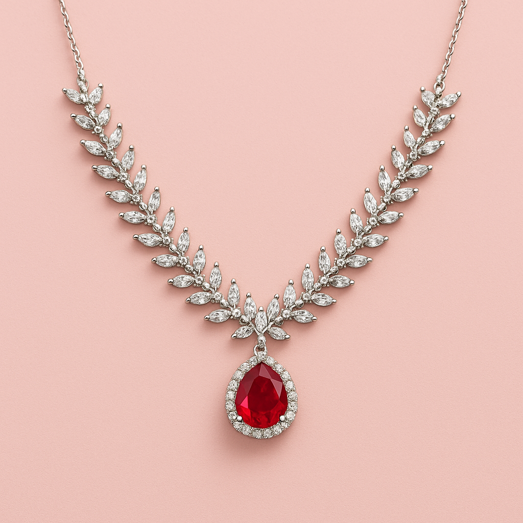 Crimson Royale Ruby Neckalce and Earrings Heavy Set