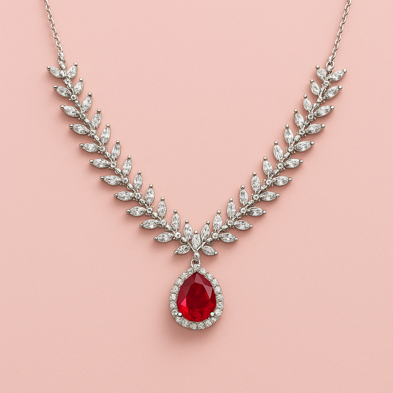 Crimson Royale Ruby Neckalce and Earrings Heavy Set