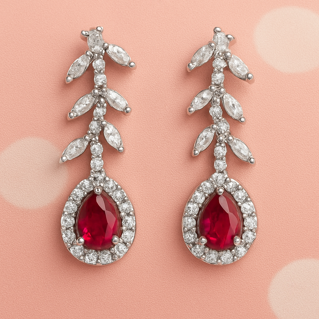 Crimson Royale Ruby Neckalce and Earrings Heavy Set