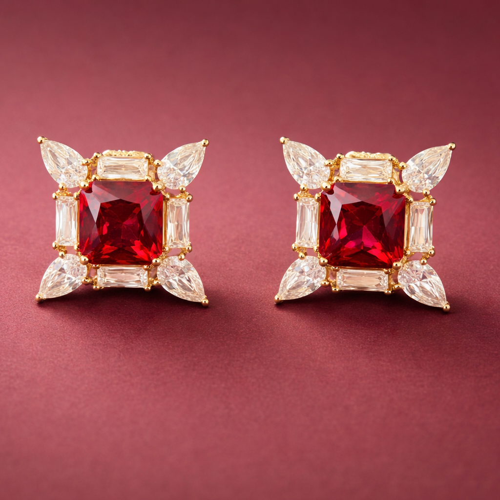 Crimson Radiance Stud Earrings