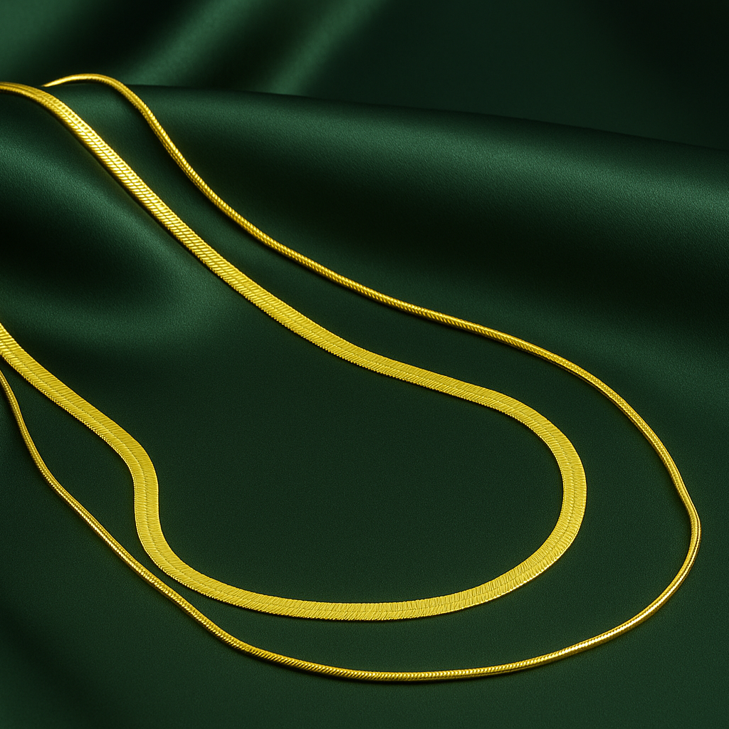 Golden Double Snake Chain Heart Necklace