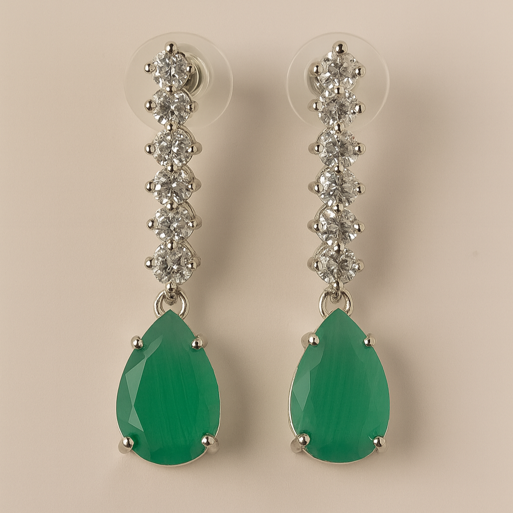 Jade Elegance American Diamonds Neckalce and Earrings Set