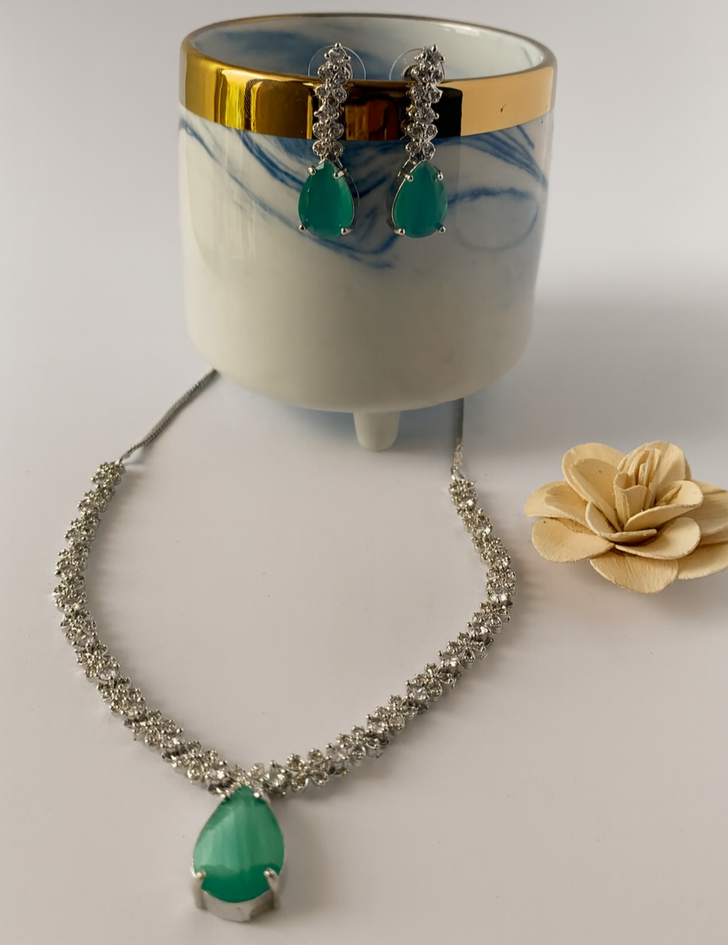 Jade Elegance American Diamonds Neckalce and Earrings Set