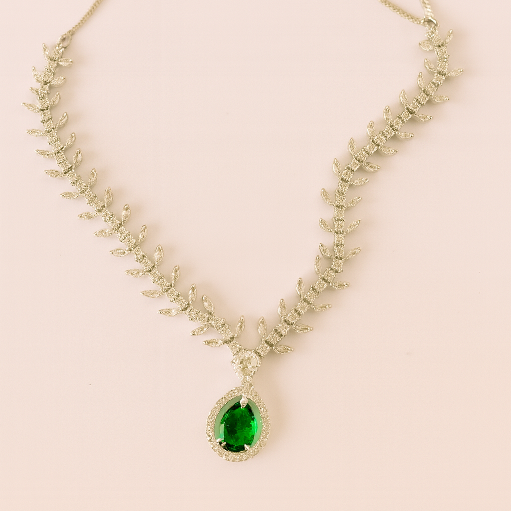 Emerald Neckalce and Earrings Heavy Set