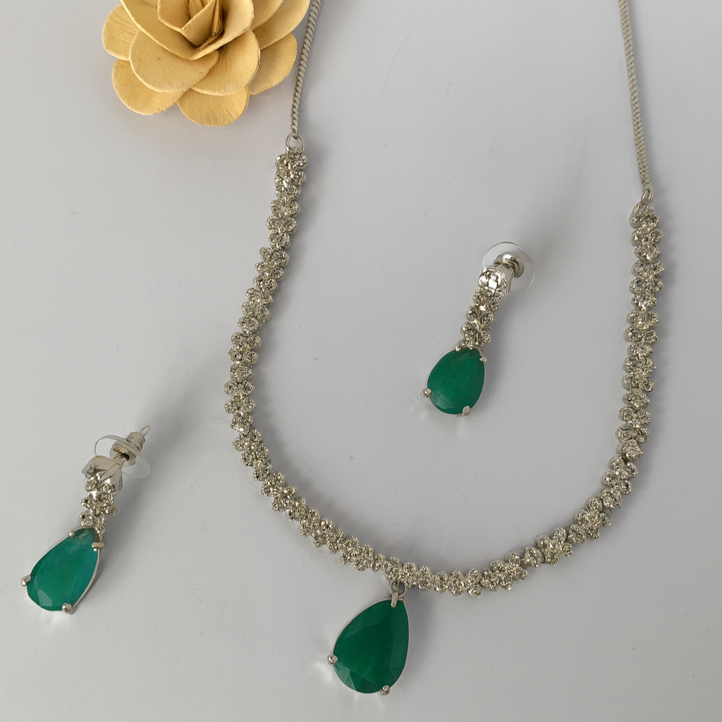 Turquoise Blossom American Diamond Necklace and Earrings Set