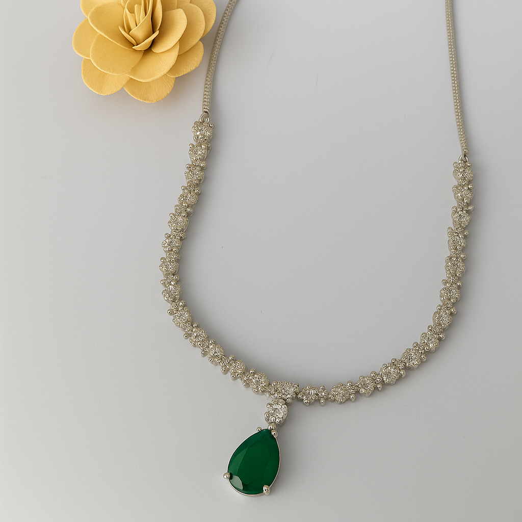 Turquoise Blossom American Diamond Necklace and Earrings Set