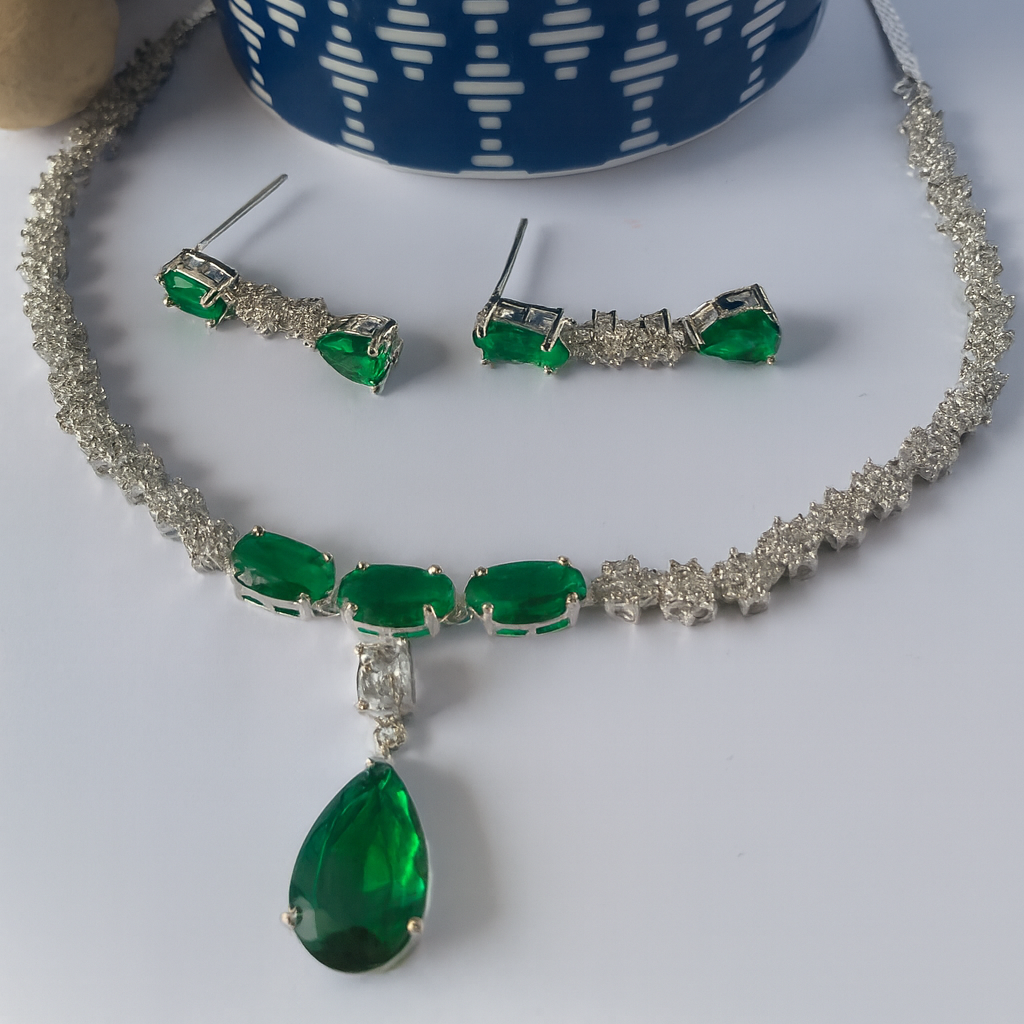 Emerald Grace American Diamonds Neckalce and Earrings Set