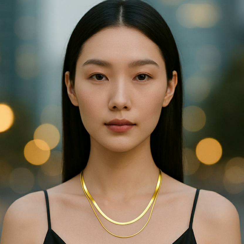 Golden Double Snake Chain Heart Necklace