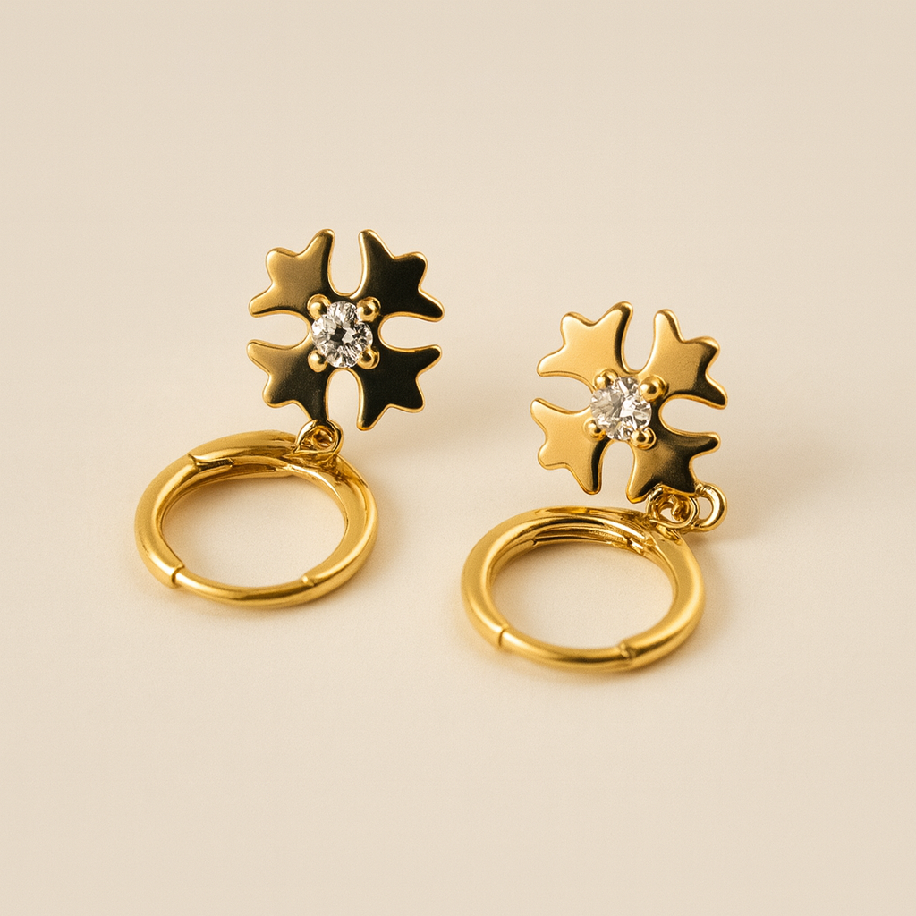 Golden Color Blossom Hoop Earrings with Crystal
