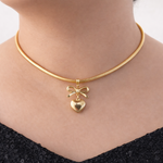 Golden Bow Heart Necklace