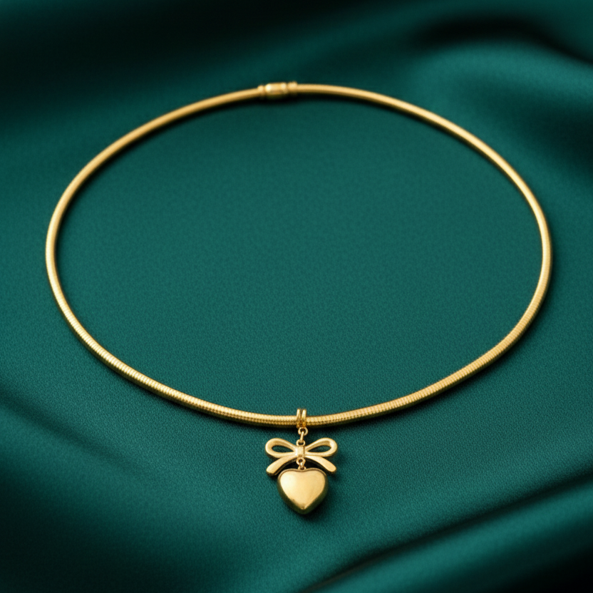 Golden Bow Heart Necklace