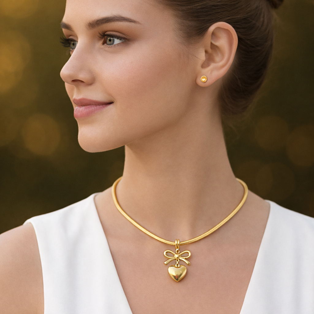 Golden Bow Heart Necklace