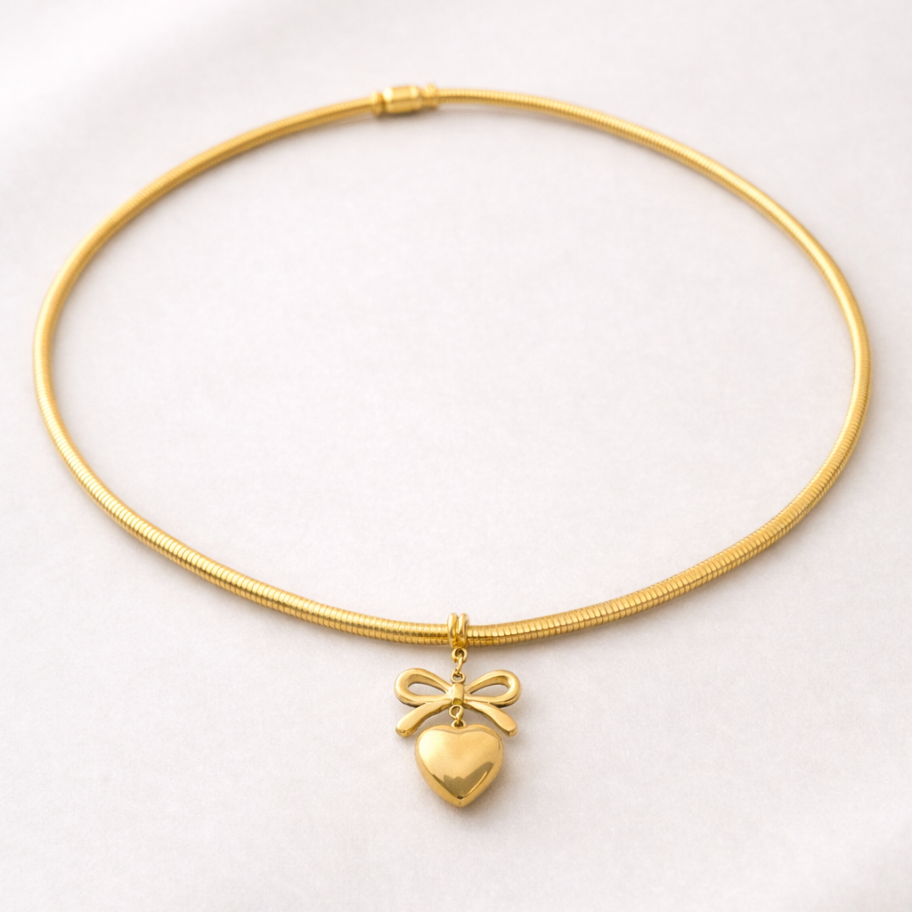 Golden Bow Heart Necklace