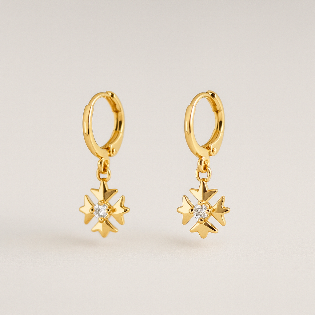 Golden Color Blossom Hoop Earrings with Crystal