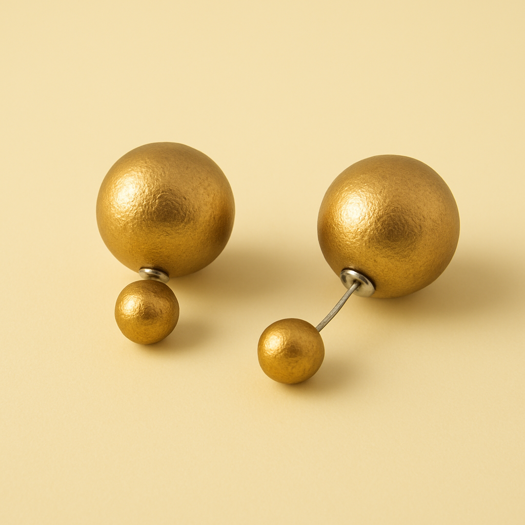 Golden Colored Double-Sided Ball Stud Earrings