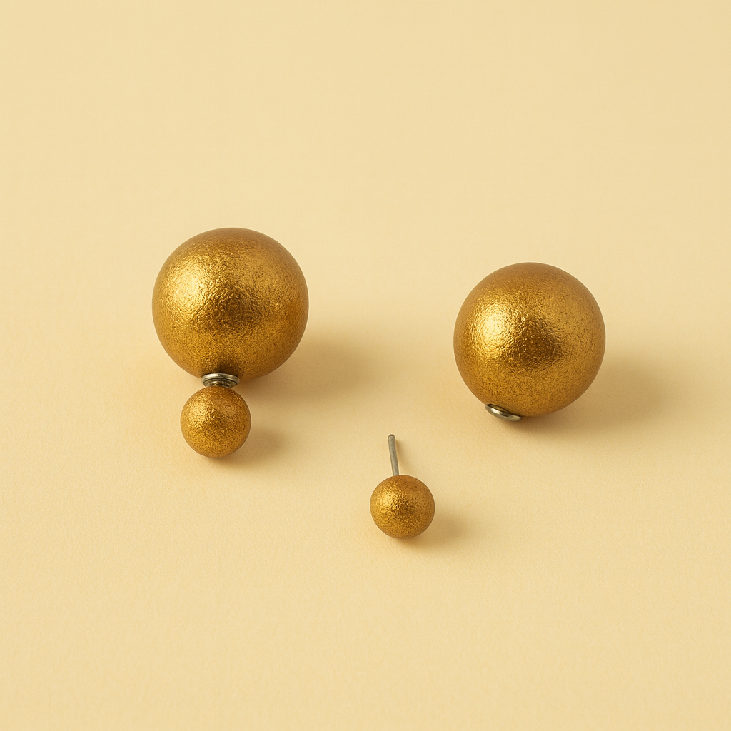 Golden Colored Double-Sided Ball Stud Earrings