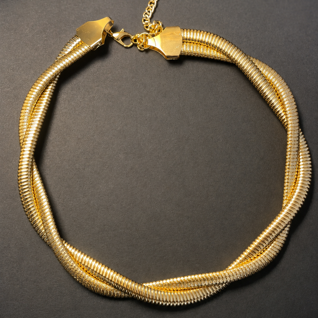 Golden necklace with a dark background