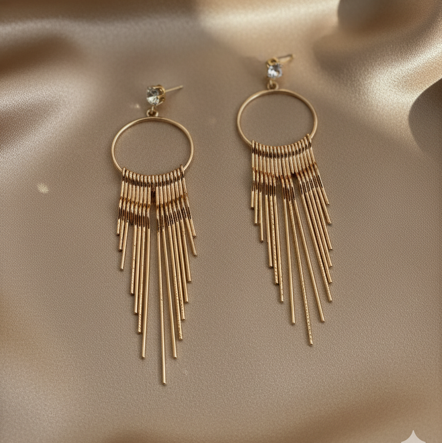 Golden Fringe Hoop Drop Earrings