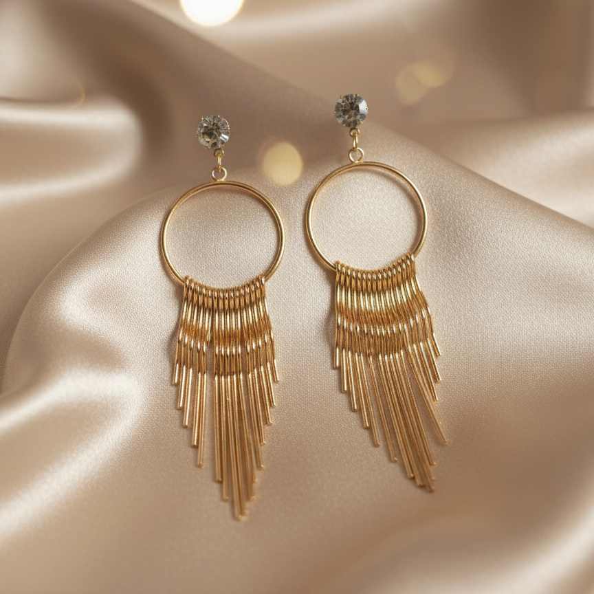 Golden Fringe Hoop Drop Earrings