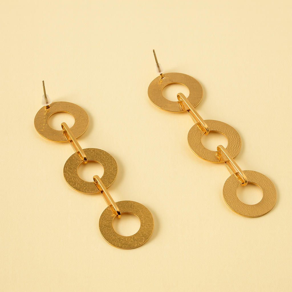 Golden Orbit Triple Hoop Dangle Earrings