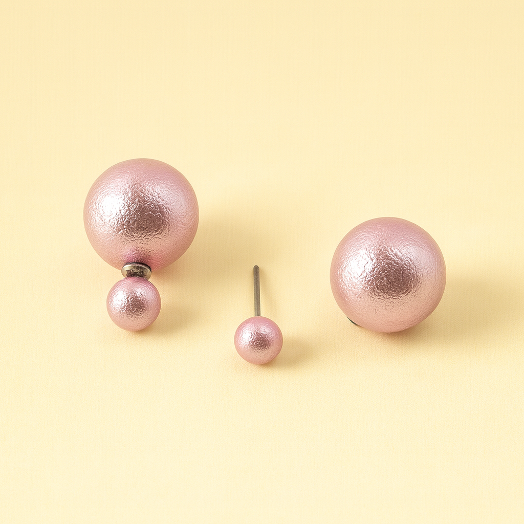 Metallic Pink Double-Sided Ball Stud Earrings