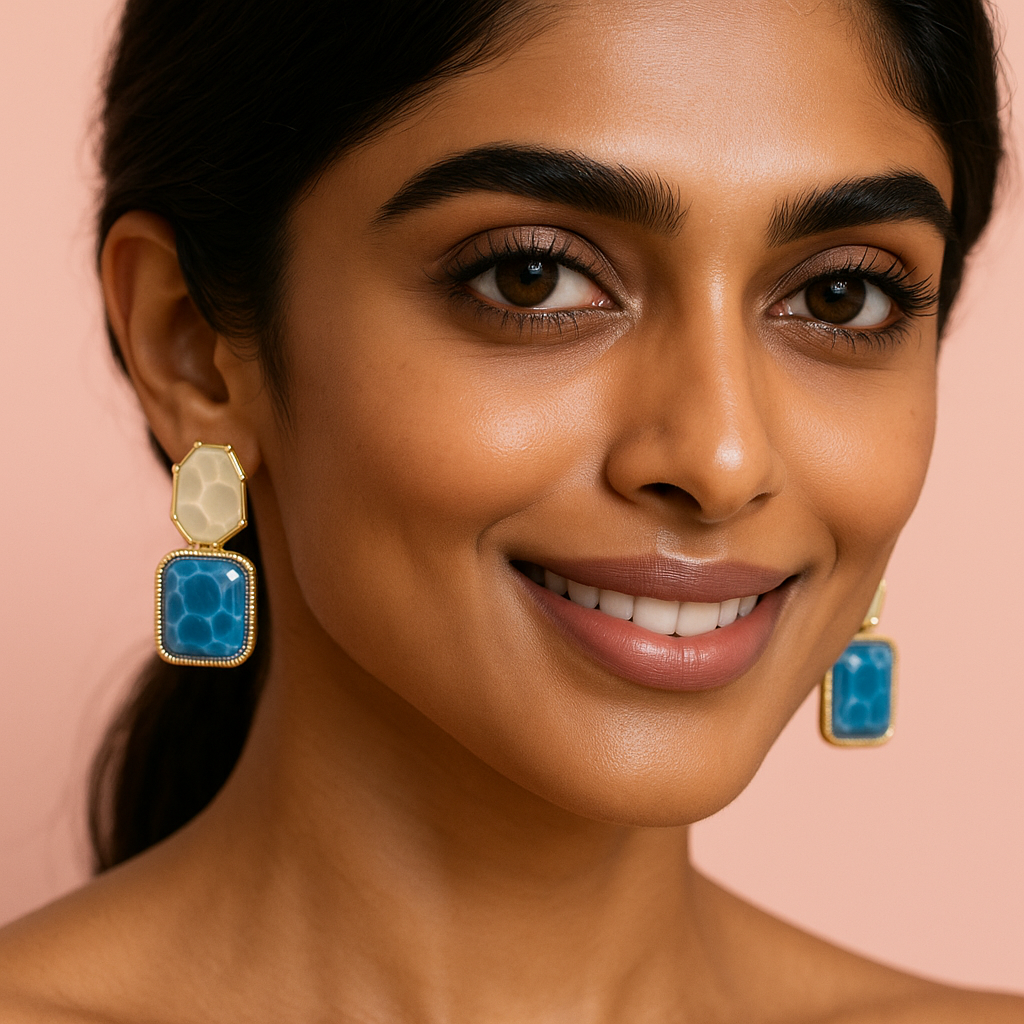 Blue & Ivory Dual Stone Earrings