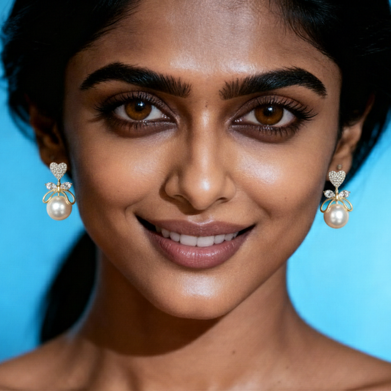 Pearl Heart Bow Drop Earrings