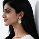 Pearl Heart Bow Drop Earrings