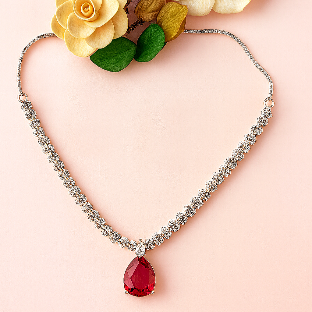 Crimson Glow Ruby Necklace and Earring Set
