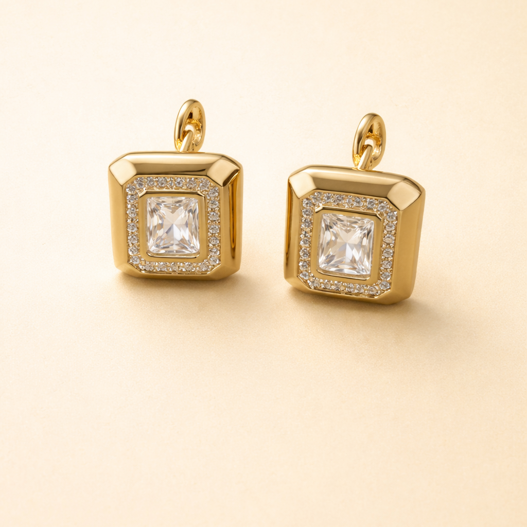 Golden Poise Square Stud Earrings