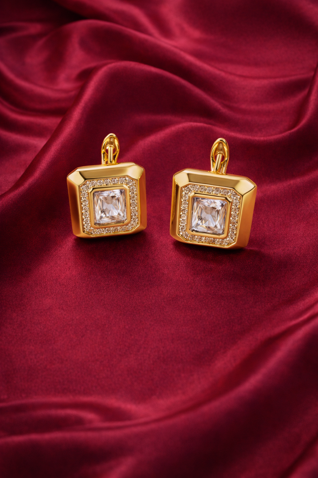 Golden Poise Square Stud Earrings