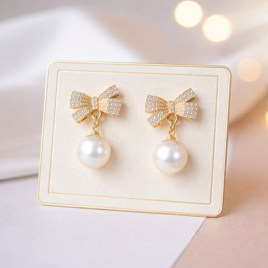 Ruby Bow Pearl Drop Earrings