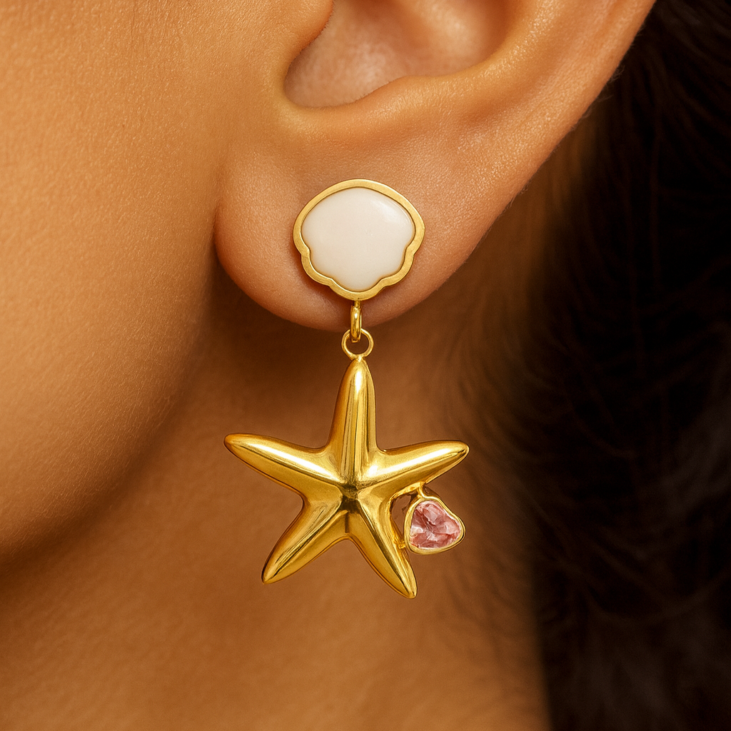 Starfish Pink Gemstone Drop Earrings