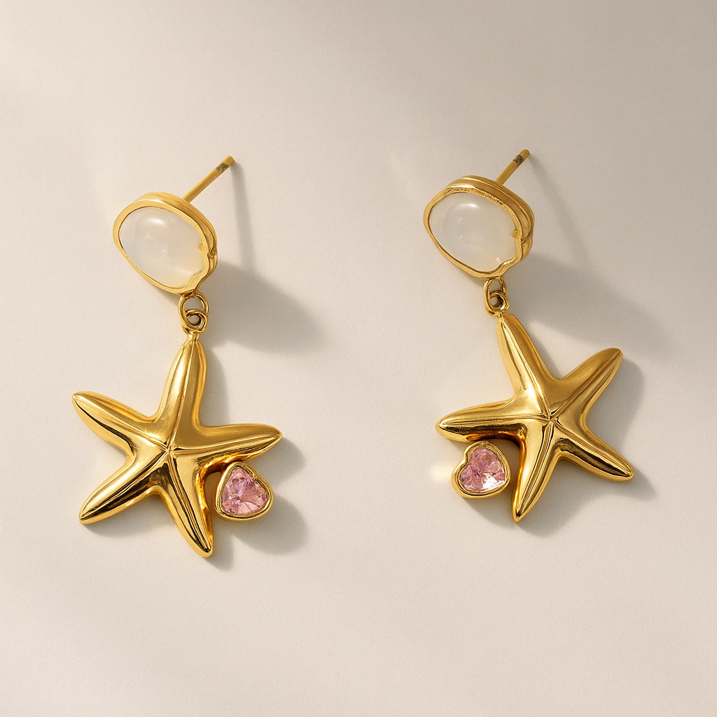 Starfish Pink Gemstone Drop Earrings